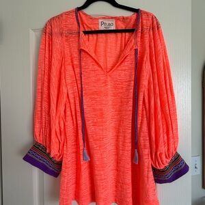 Pitusa Vibrant Orange Coverup Tunic with Purple Trim